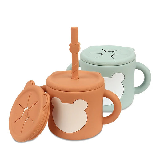 Vaso silicona con Bombilla y 2 Tapas diseño Osito